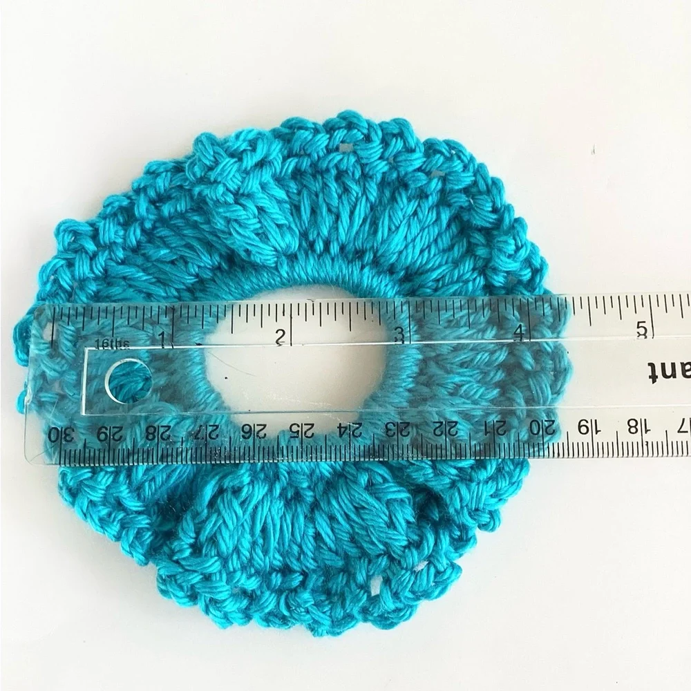 Hair Scrunchies Hand Crafted Blue Green Aquamarine Crochet Boho Messy Bun